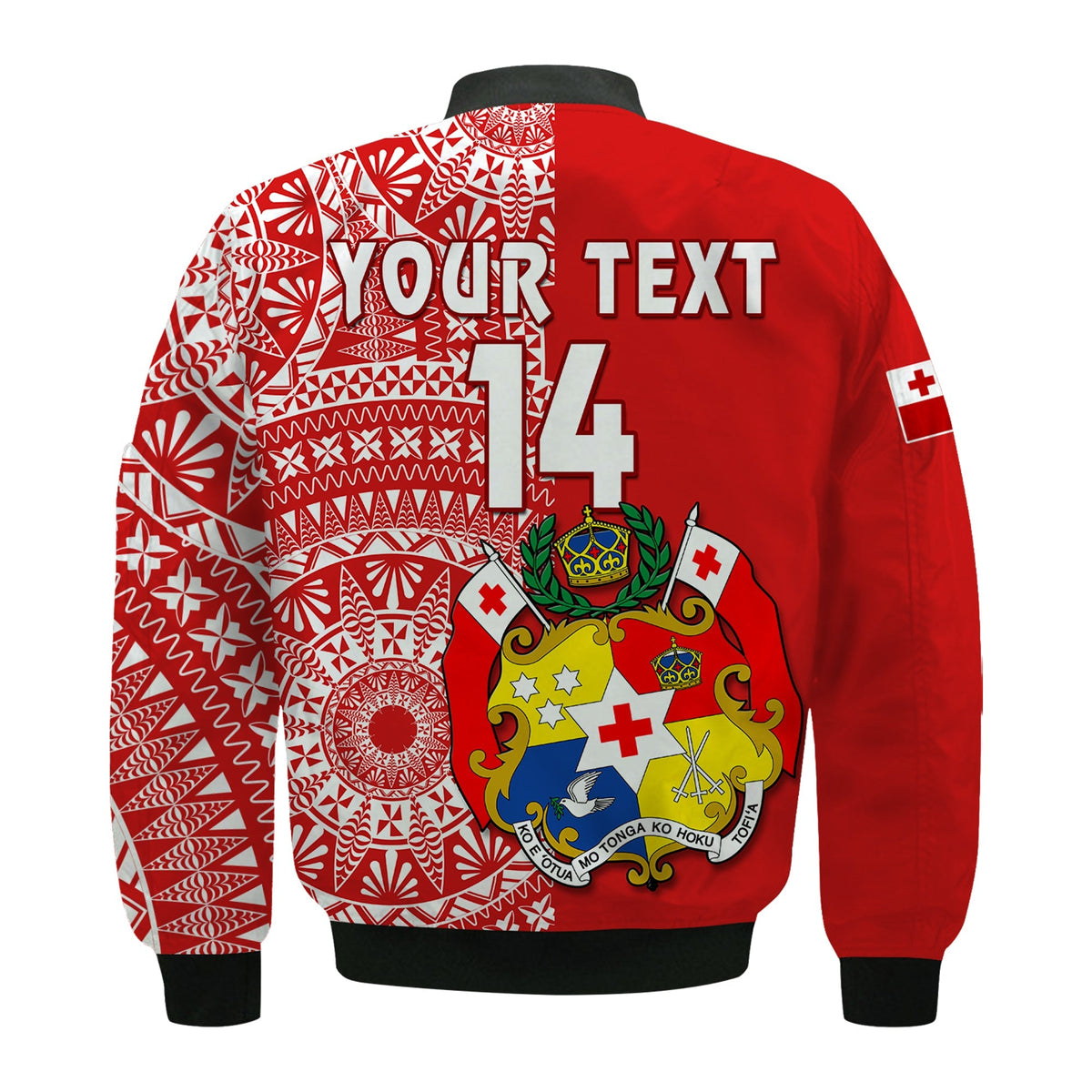 Custom Text And Number Tonga Bomber Jacket Tongan Coat Of Arms Ngatu Pattern - Wonder Print Shop