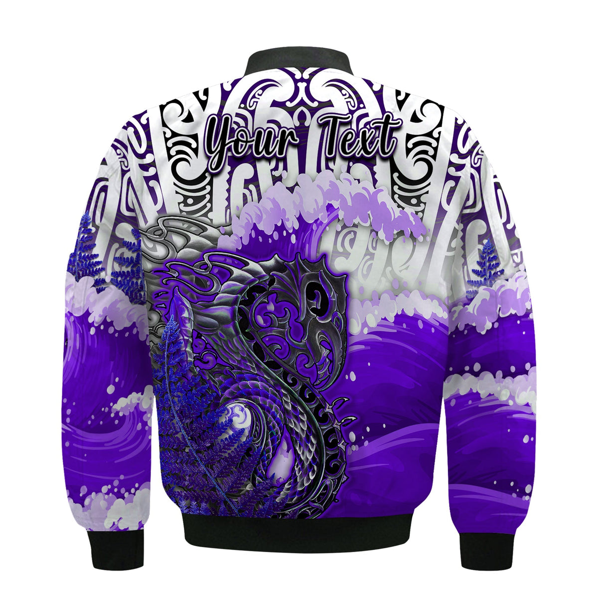 Custom Personalised Manaia Maori Bomber Jacket Fern Aotearoa Purple Waves LT13 - Wonder Print Shop