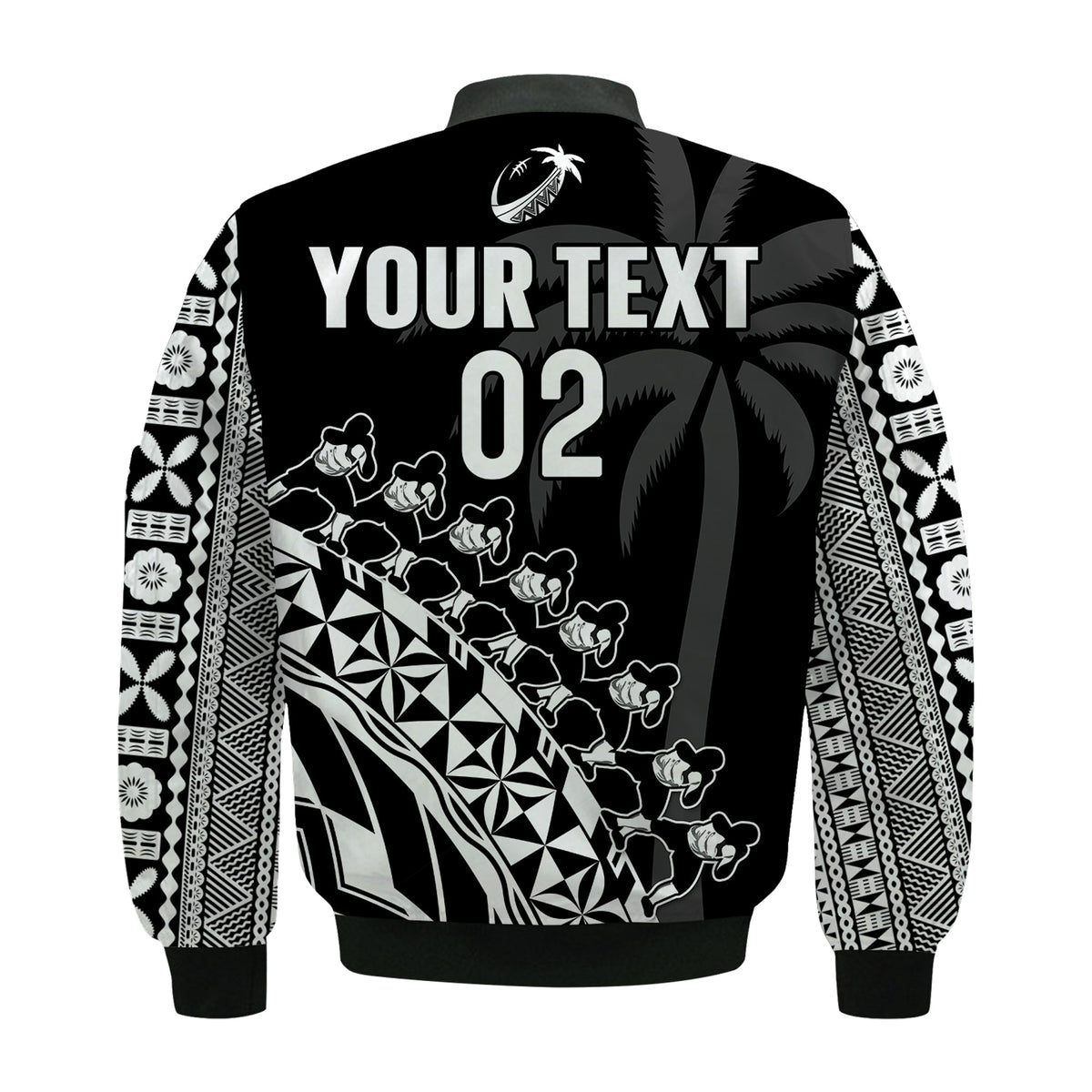 Custom Text And Number Fiji Rugby Bomber Jacket Fijian Cibi Dance Tapa Pattern Black - Wonder Print Shop