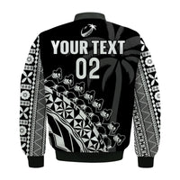 Custom Text And Number Fiji Rugby Bomber Jacket Fijian Cibi Dance Tapa Pattern Black - Wonder Print Shop