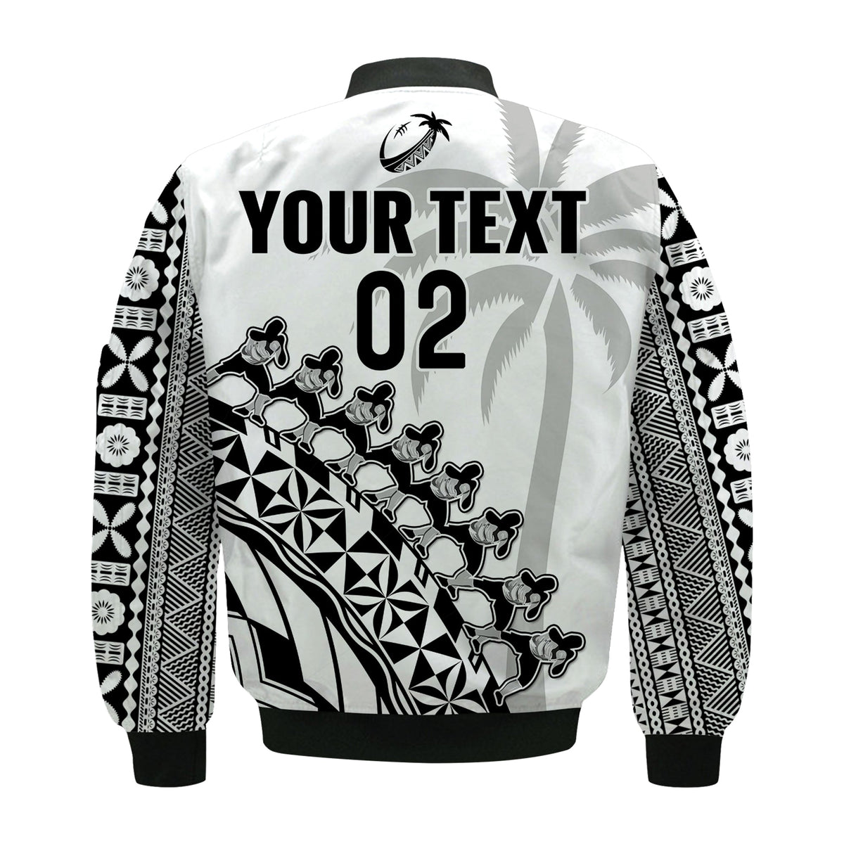 Custom Text And Number Fiji Rugby Bomber Jacket Fijian Cibi Dance Tapa Pattern White - Wonder Print Shop