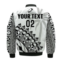 Custom Text And Number Fiji Rugby Bomber Jacket Fijian Cibi Dance Tapa Pattern White - Wonder Print Shop