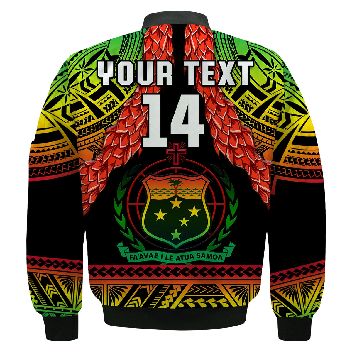 Custom Text And Number Samoa Rugby Bomber Jacket Teuila Torch Ginger Gradient Style - Wonder Print Shop