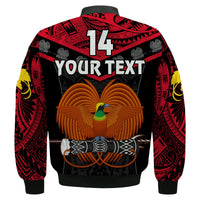 Custom Text And Number Papua New Guinea Rugby Bomber Jacket PNG Kumuls Bird Of Paradise Black - Wonder Print Shop