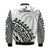 Fiji Rugby Bomber Jacket Fijian Cibi Dance Tapa Pattern White - Wonder Print Shop