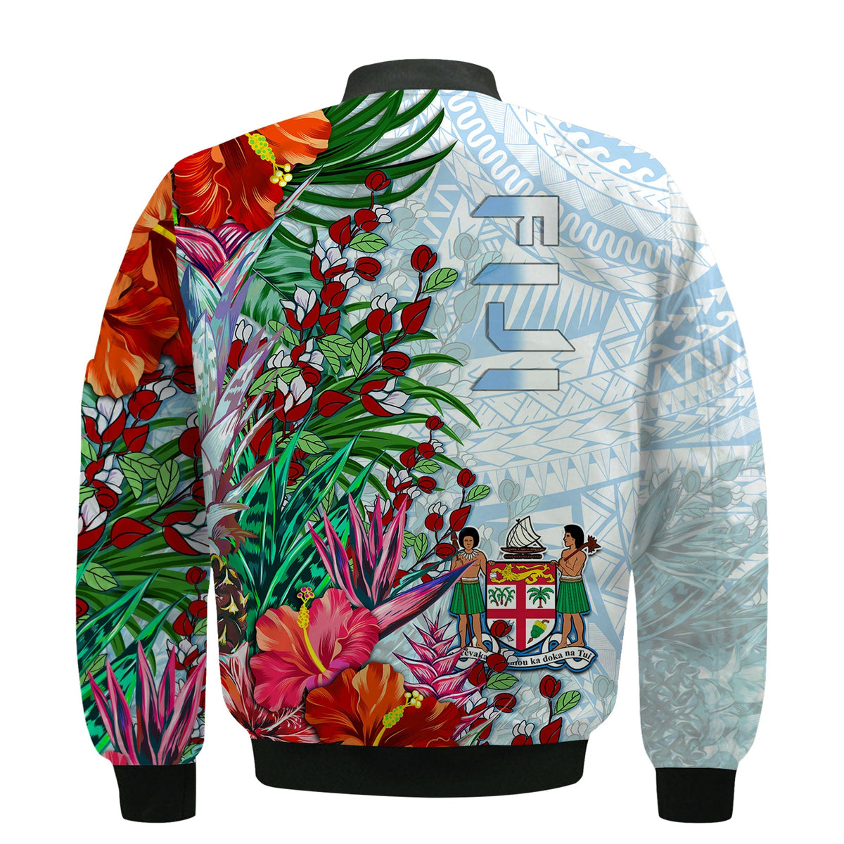 Custom Personalised Fiji Bomber Jacket Proud Fijian Tapa mix Tagimoucia Flowers LT13 - Wonder Print Shop