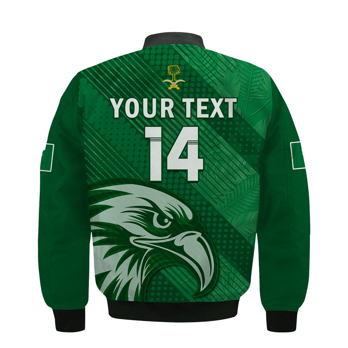(Custom Text And Number) Saudi Arabia Football Bomber Jacket Green Falcons World Cup 2022 - Wonder Print Shop