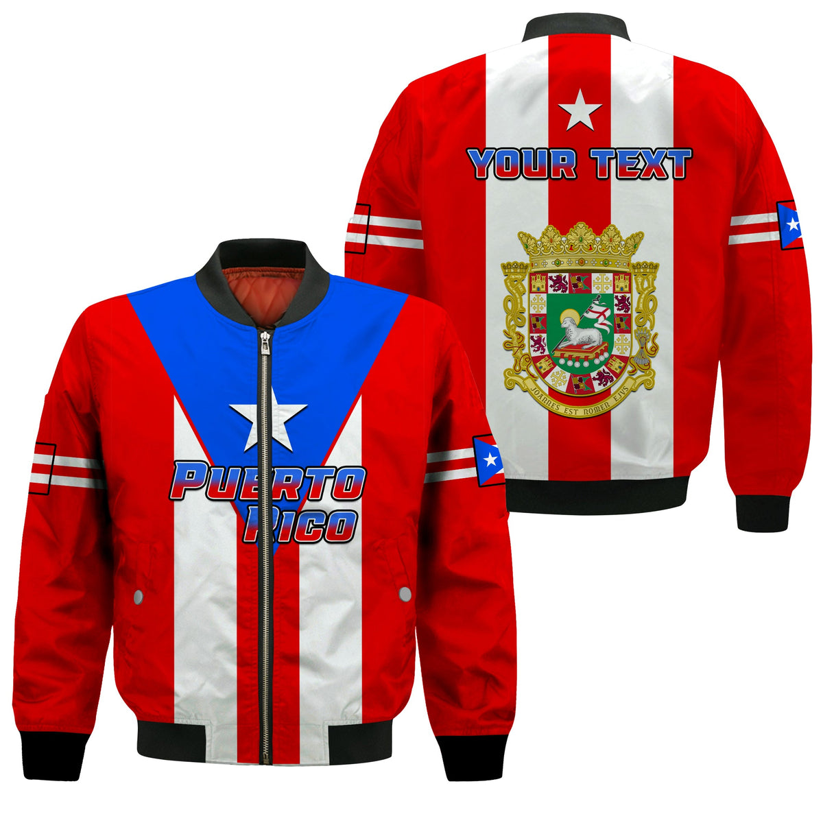 (Custom Personalised) Puerto Rico Bomber Jacket Coat Of Arms Mix Flag - Wonder Print Shop