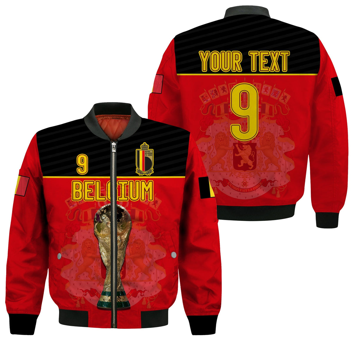 (Custom Text And Number) Belgium Football 2022 Bomber Jacket De Rode Duivels Sporty Style - Wonder Print Shop