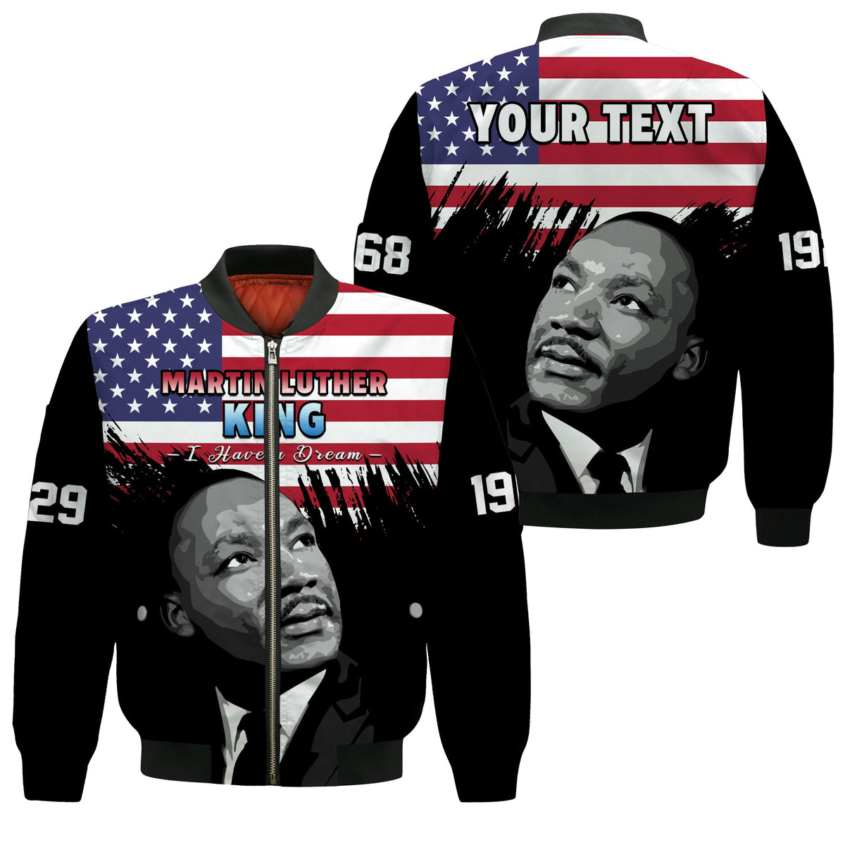 (Custom Personalised) United States Bomber Jacket United States Happy MLK Day Flag Grunge Style - Wonder Print Shop