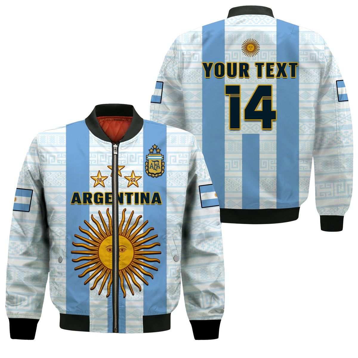 (Custom Text And Number) Argentina Football Bomber Jacket World Cup La Albiceleste 3rd Champions Proud - Wonder Print Shop