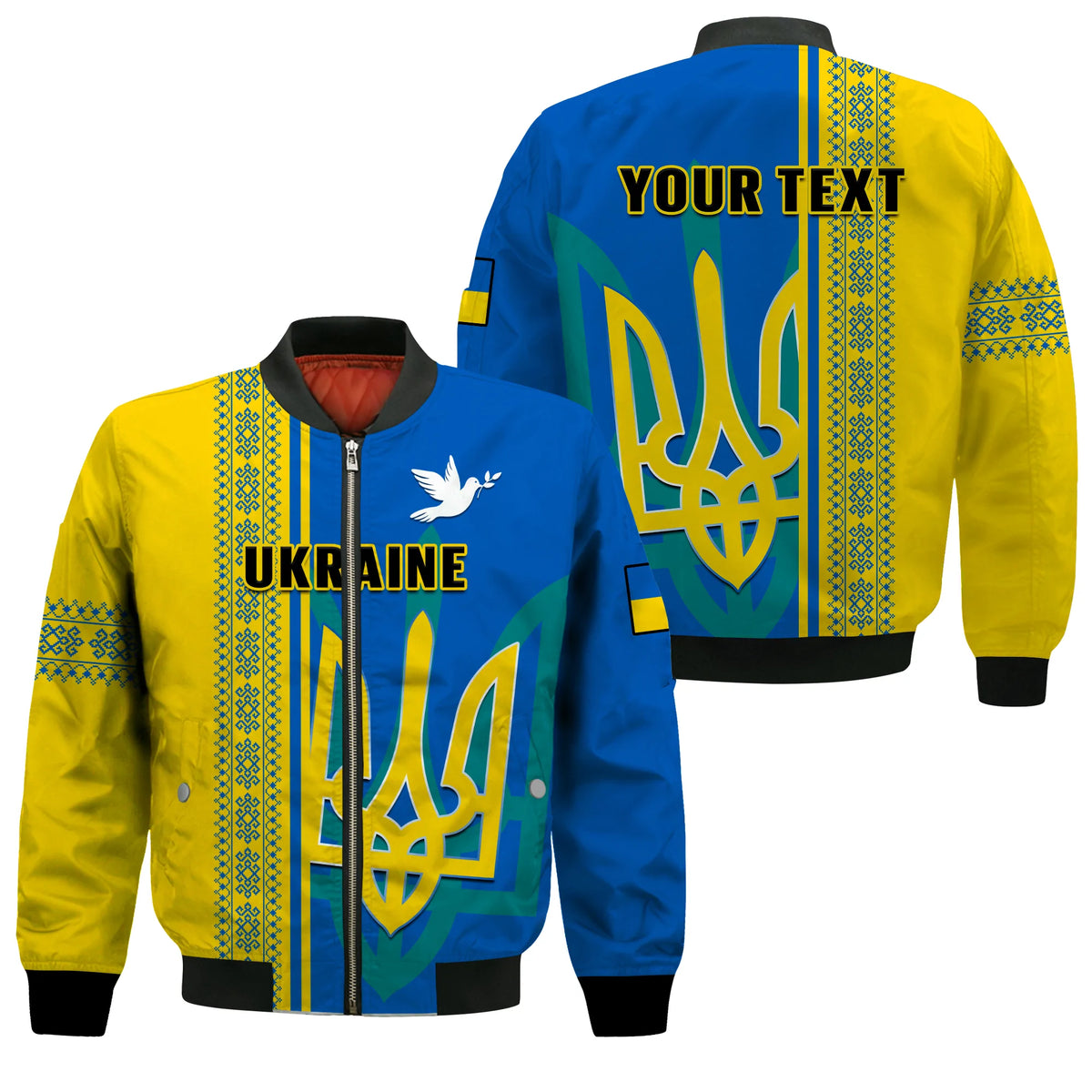 (Custom Personalised) Ukraine Unity Day Bomber Jacket Folk Ukrainian Coat Of Arms - Wonder Print Shop