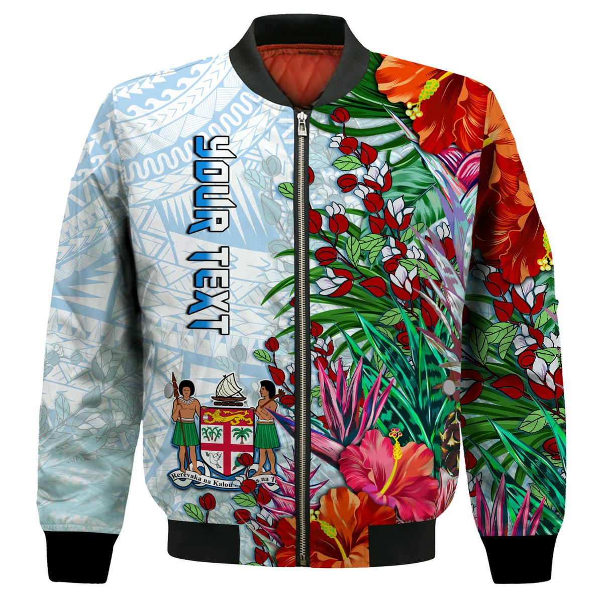 Custom Personalised Fiji Bomber Jacket Proud Fijian Tapa mix Tagimoucia Flowers LT13 - Wonder Print Shop