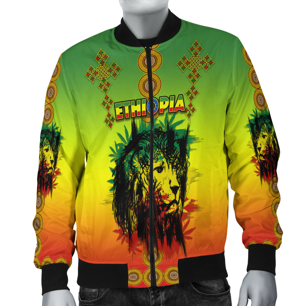 Ethiopia Bomber Jacket Cross Mix Lion Colorful Style - Wonder Print Shop