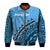 Custom Text And Number Fiji Tapa Rugby Bomber Jacket Fijian Cibi Dance Tapa Pattern Blue - Wonder Print Shop