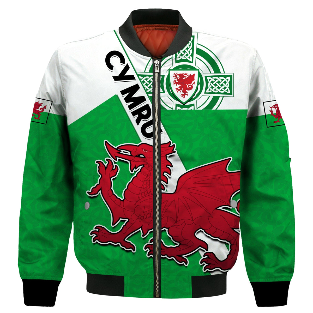 Wales Football Bomber Jacket Come On Welsh Dragons With Celtic Knot Pattern - Wonder Print Shop
