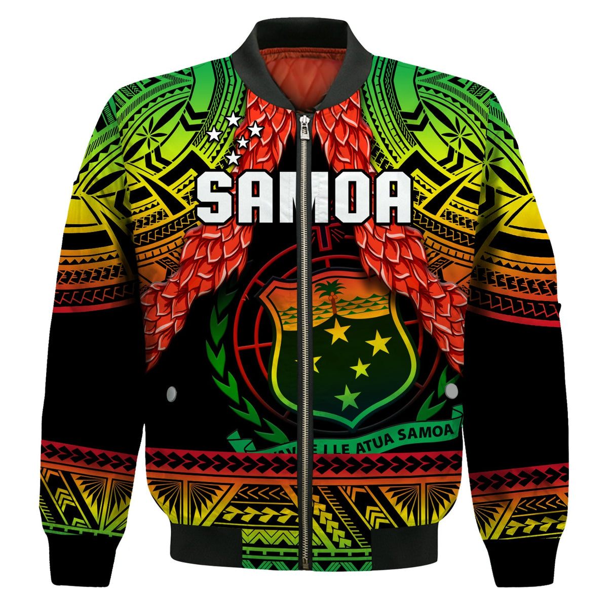 Custom Text And Number Samoa Rugby Bomber Jacket Teuila Torch Ginger Gradient Style - Wonder Print Shop