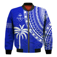 Custom Text and Number Fiji Rugby Sevens Bomber Jacket Fijian 7s Tapa Polynesian Blue Ver.02 LT13 - Wonder Print Shop