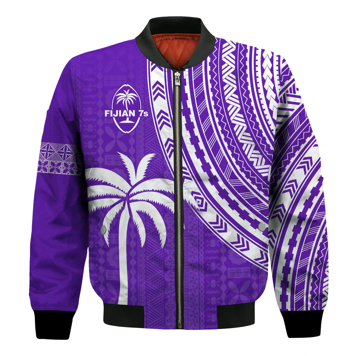Custom Text and Number Fiji Rugby Sevens Bomber Jacket Fijian 7s Tapa Polynesian Purple LT13 - Wonder Print Shop