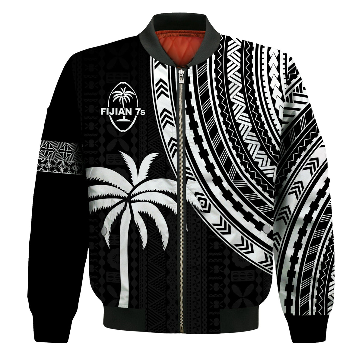 Custom Text and Number Fiji Rugby Sevens Bomber Jacket Fijian 7s Tapa Polynesian LT13 - Wonder Print Shop