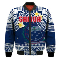 Samoa Bomber Jacket Samoan Plumeria Flowers Mix Polynesian Pattern - Wonder Print Shop
