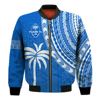 Custom Text and Number Fiji Rugby Sevens Bomber Jacket Fijian 7s Tapa Polynesian Blue Ver.01 LT13 - Wonder Print Shop