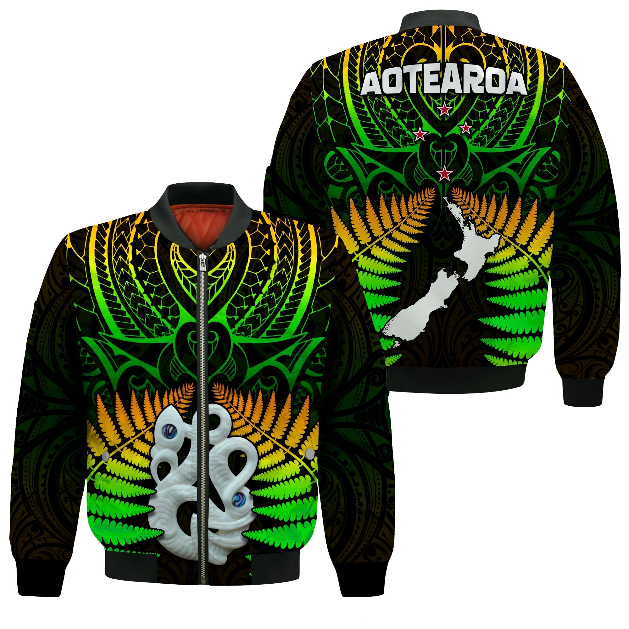 Aotearoa Fern Bomber Jacket New Zealand Hei Tiki Special Style LT13 - Wonder Print Shop
