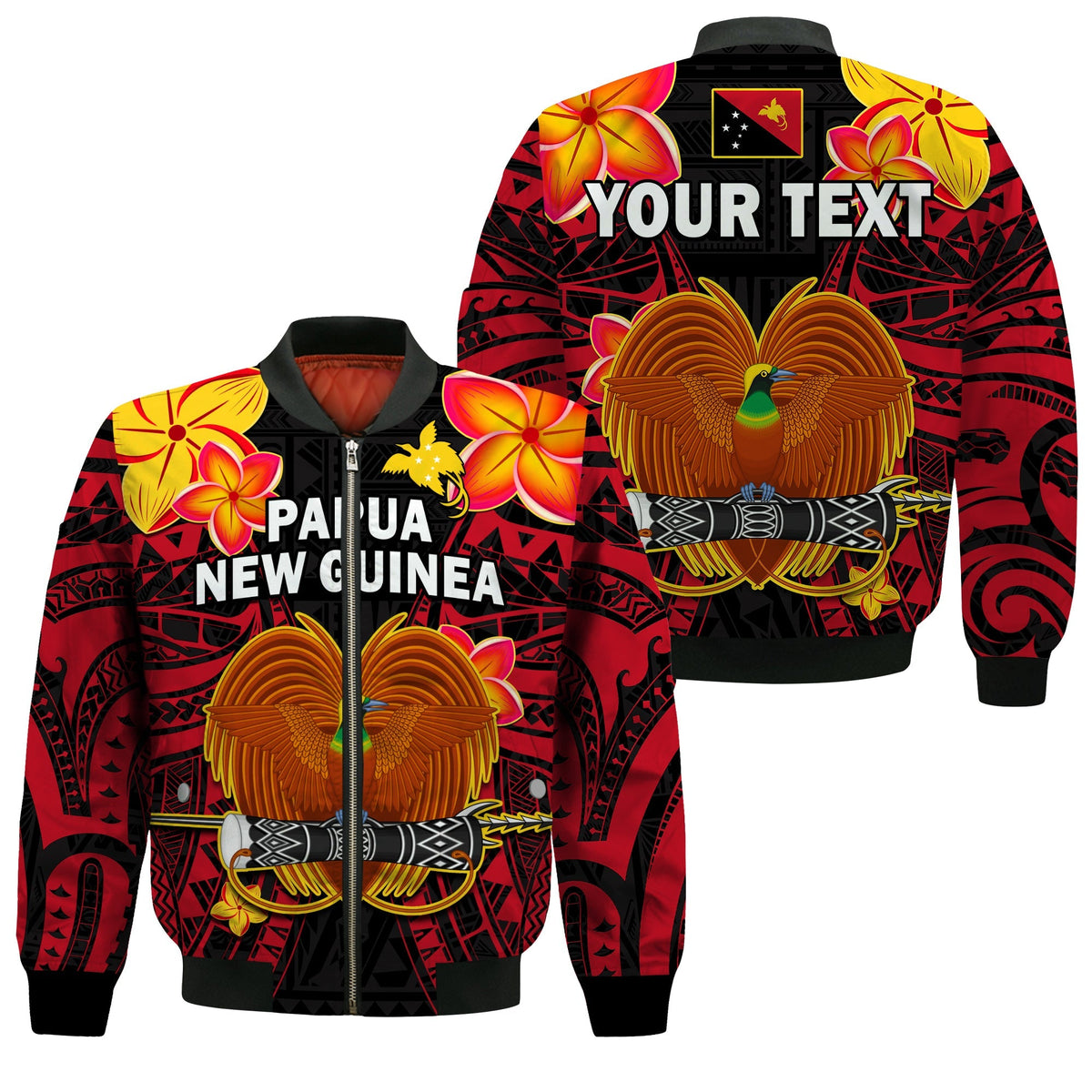 Custom Personalised Papua New Guinea Bomber Jacket PNG Bird Of Paradise Polynesian Pattern - Wonder Print Shop