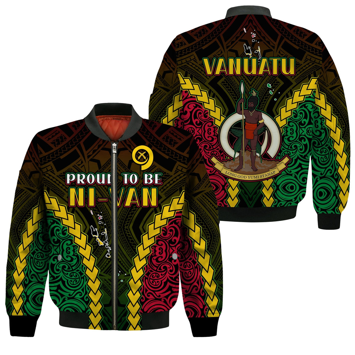 Vanuatu Indigenous Bomber Jacket Proud To Be Ni Vanuatu Polynesian Pattern LT13 - Wonder Print Shop