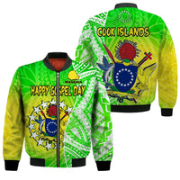 Happy Mangaia Gospel Day Bomber Jacket Cook Islands Coat of Arms Polynesian Pattern - Wonder Print Shop
