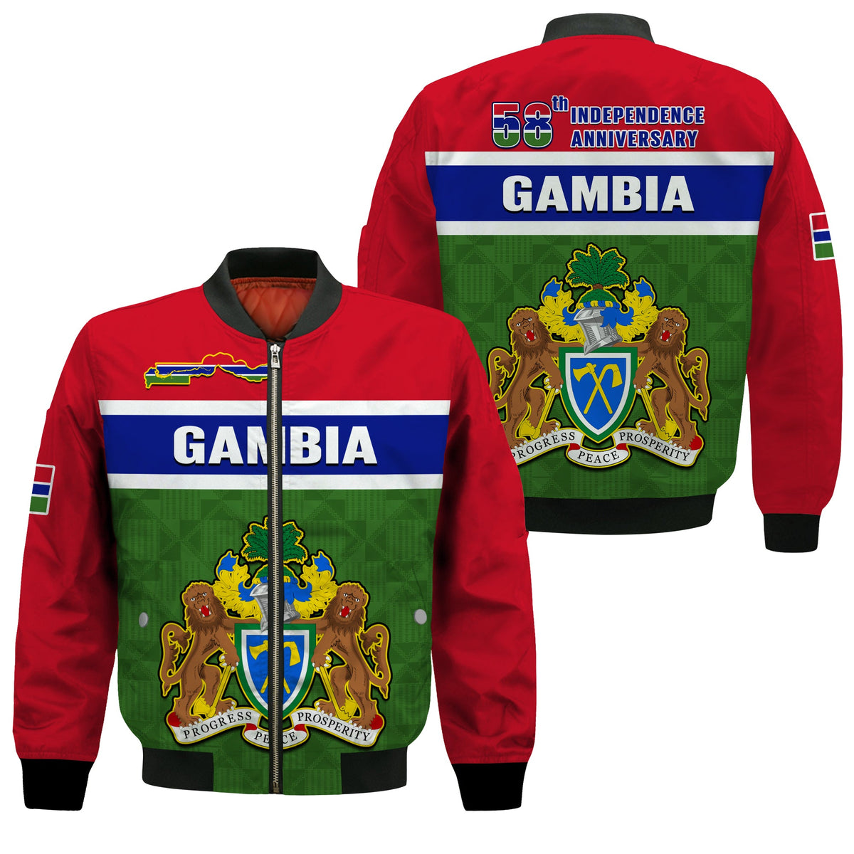 Gambia Bomber Jacket Happy 58th Independence Anniversary Flag Style - Wonder Print Shop