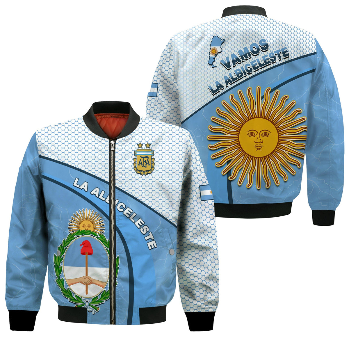 Argentina Football 2022 Bomber Jacket Champions Blue Sky May Sun LT13 - Wonder Print Shop