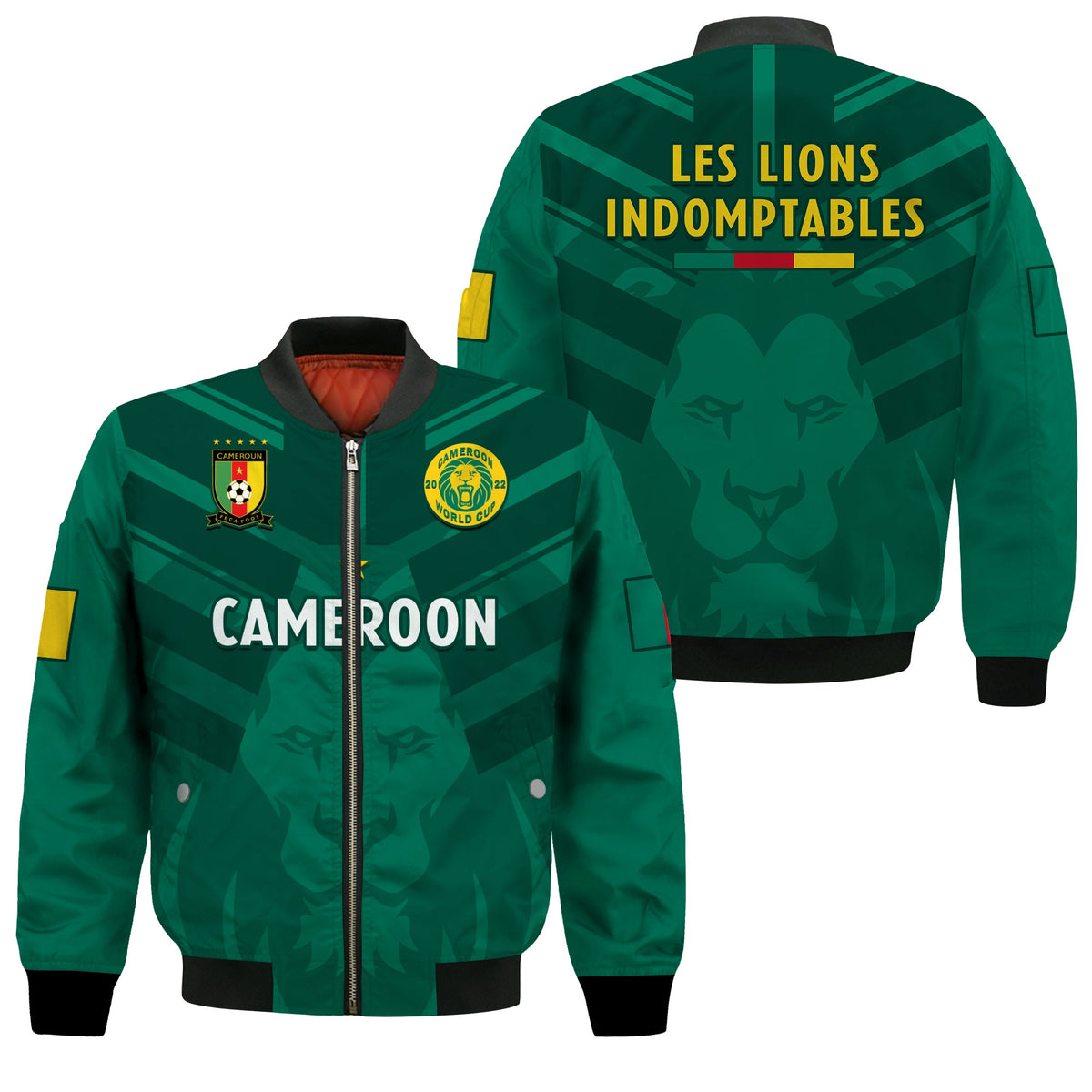Cameroon Football Bomber Jacket Les Lions Indomptables Green World Cup 2022 - Wonder Print Shop