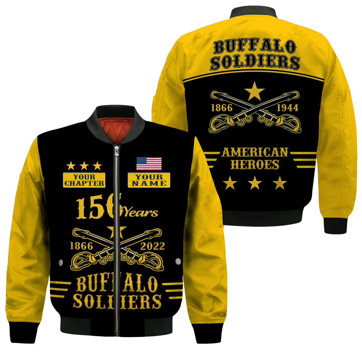 (Custom Text and Chapter) Buffalo Soldiers Bomber Jacket Since 1866 BSMC Anniversary LT13 - Wonder Print Shop