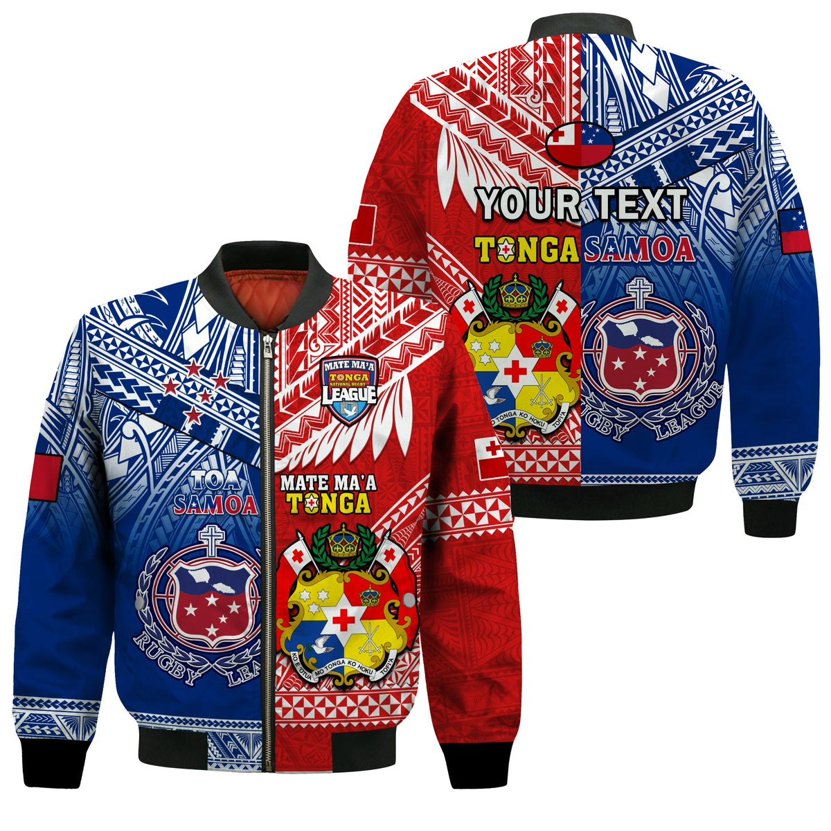 (Custom Personalised) Mate Maa Tonga And Toa Samoa Rugby Bomber Jacket Polynesian Pattern - Wonder Print Shop