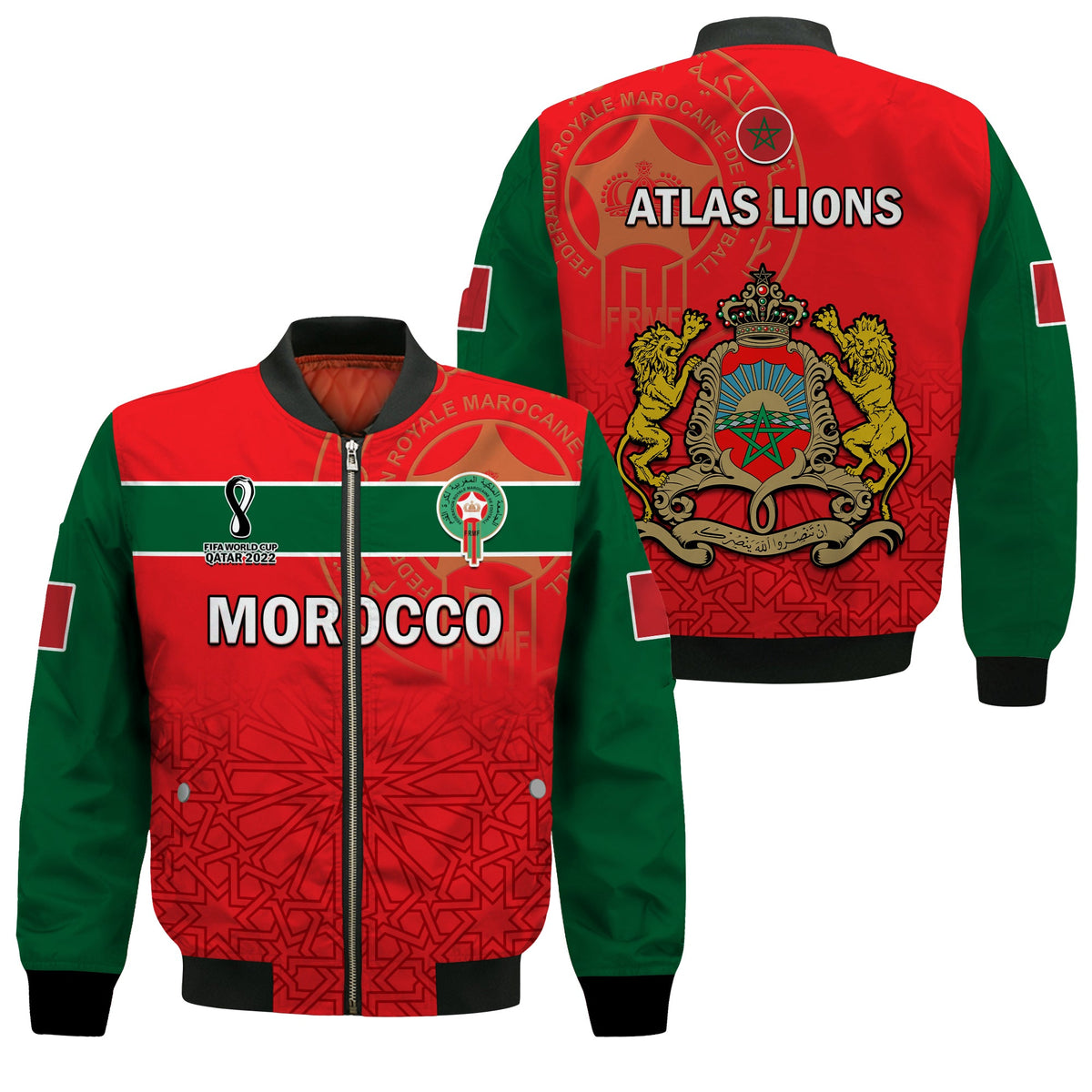 Morocco Football Bomber Jacket Atlas Lions Red World Cup 2022 - Wonder Print Shop