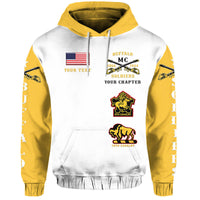 Pullover-Hoodie weiß mit goldenen Ärmeln, Kapuze und Front-Design