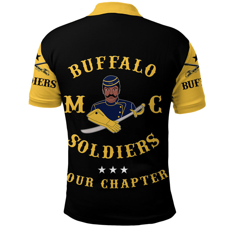 Custom Buffalo Soldiers Motorcycle Club Polo Shirt BSMC Original Style Black Gold LT8 - Wonder Print Shop