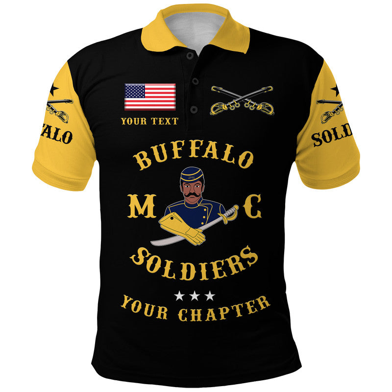 Custom Buffalo Soldiers Motorcycle Club Polo Shirt BSMC Simple Style Black Gold LT8 - Wonder Print Shop