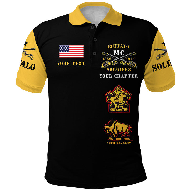 Custom Buffalo Soldiers Motorcycle Club Polo Shirt BSMC Original Style Black Gold LT8 - Wonder Print Shop
