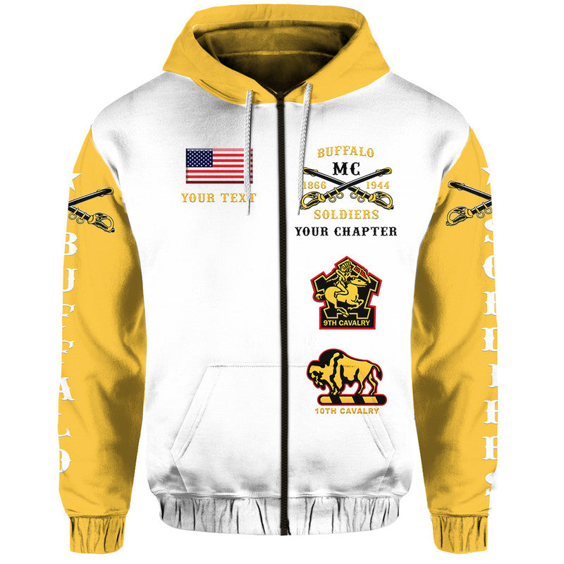 Reißverschluss-Hoodie weiß mit goldenen Ärmeln, Kapuze, MC-Frontprint