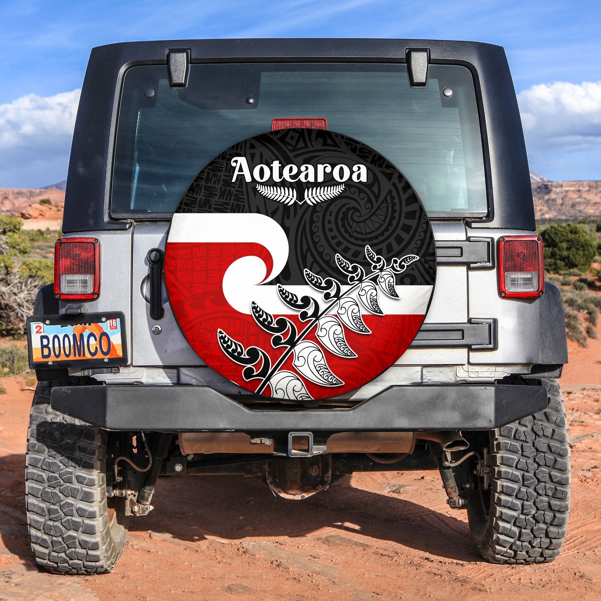 Waitangi Spare Tire Cover Aotearoa Maori Pattern Mix Fern and Manaia Koru LT13 - Wonder Print Shop