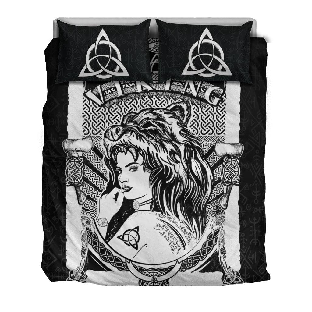 Viking Bedding Set Barbarian Woman Warrior In Skin Of Bear RLT12 - Wonder Print Shop
