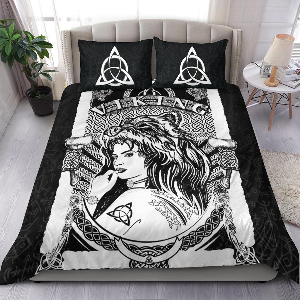 Viking Bedding Set Barbarian Woman Warrior In Skin Of Bear RLT12 - Wonder Print Shop