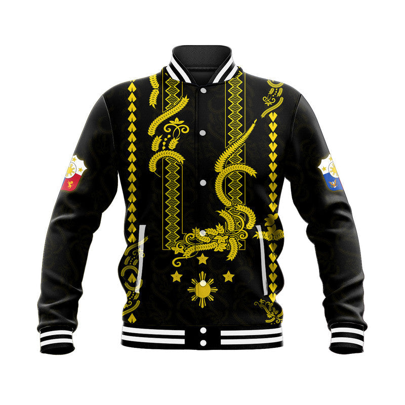 Custom Personalised Philippines Baseball Jacket Pechera With Side Barong Patterns LT9 - Wonder Print Shop