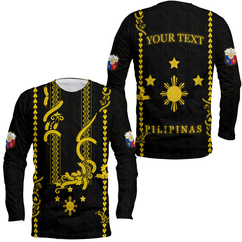 Custom Personalised Philippines Long Sleeve Shirt Pechera With Side Barong Patterns - Wonder Print Shop