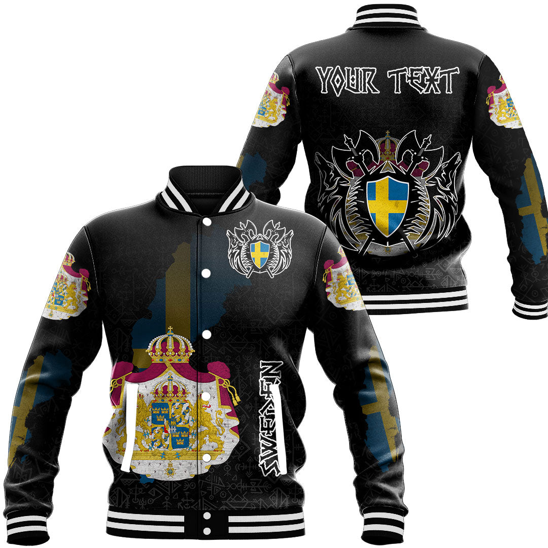 (Custom) Viking - Sweden Flag and Map Baseball Jackets style Viking Geri and Freki RLT12 - Wonder Print Shop