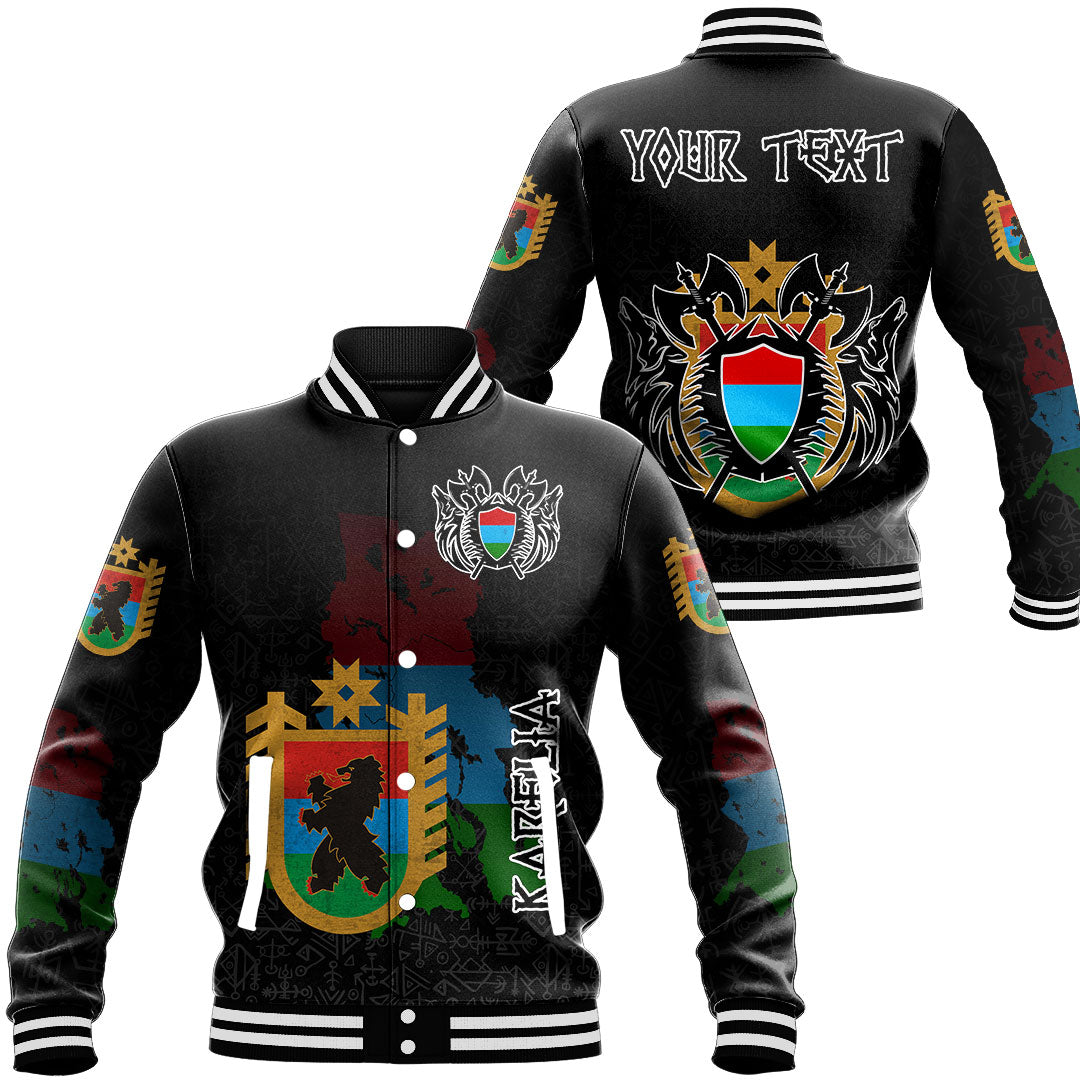 (Custom) Viking - Karelia Flag and Map Baseball Jackets style Viking Geri and Freki RLT12 - Wonder Print Shop