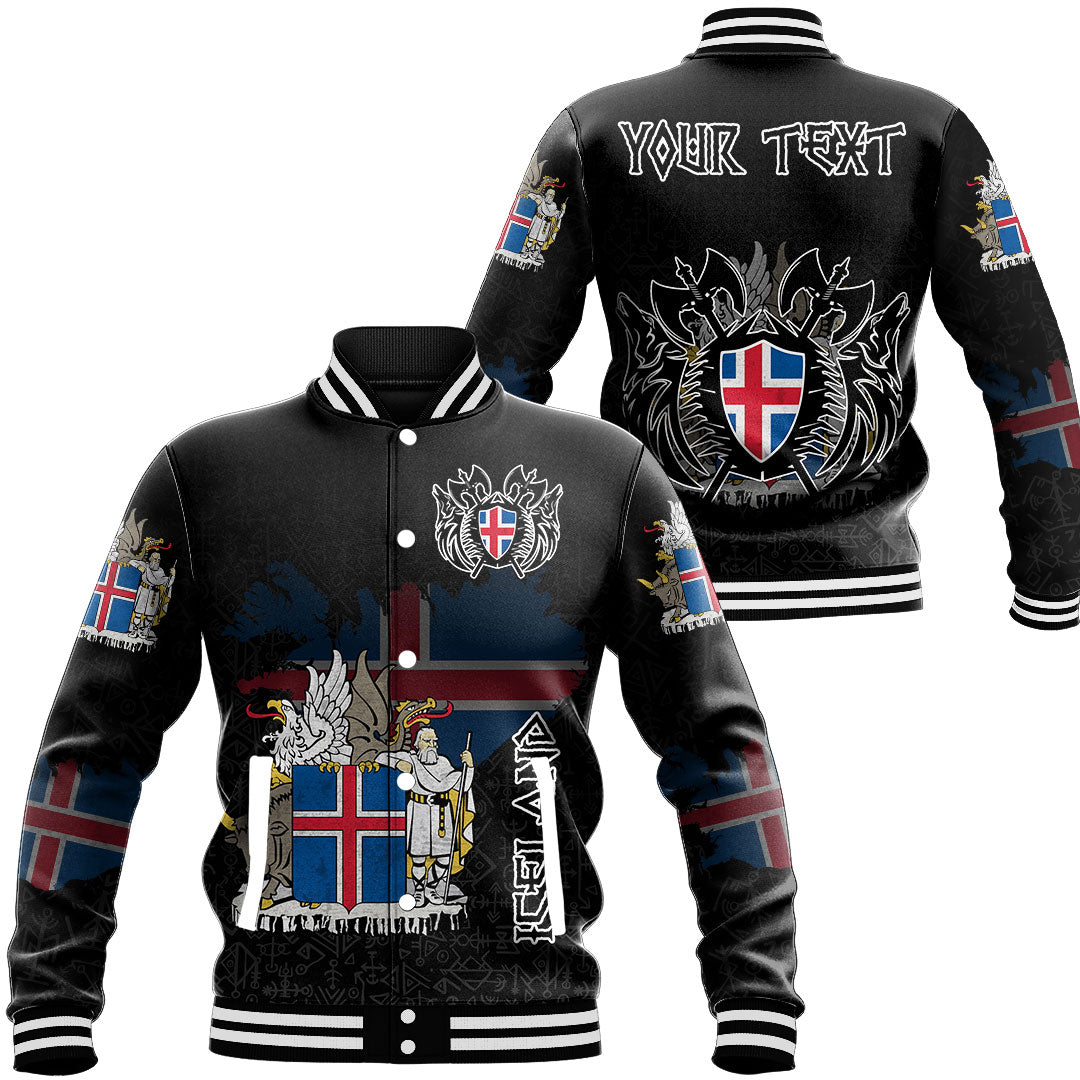 (Custom) Viking - Iceland Flag and Map Baseball Jackets style Viking Geri and Freki RLT12 - Wonder Print Shop