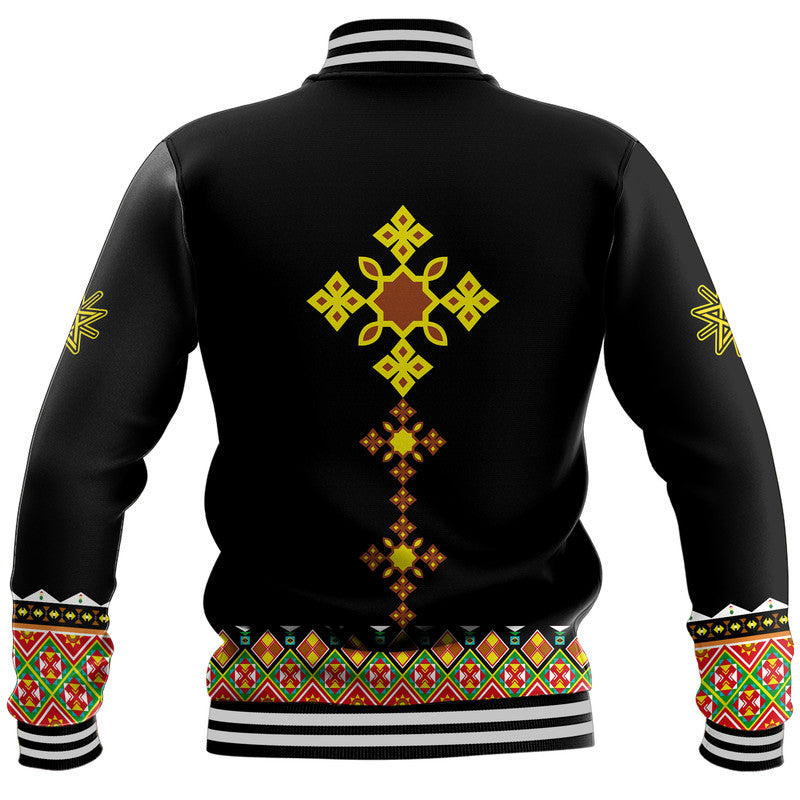 Ethiopia Cross Baseball Jacket Geometric Ethnic LT9 - Wonder Print Shop